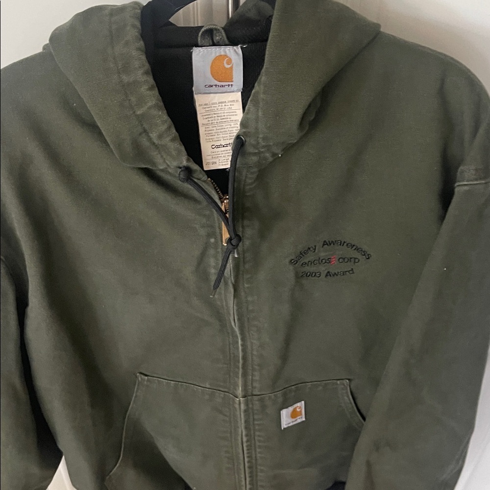 Vintage Carhartt Green Hooded Heavy Duty Work Jacket XLarge RN 14806 XL - Picture 5 of 13